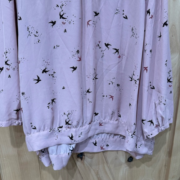 Reitmans The Short cut bird print blouse Size XXL Pink side tie Shirt 2X - Picture 7 of 14